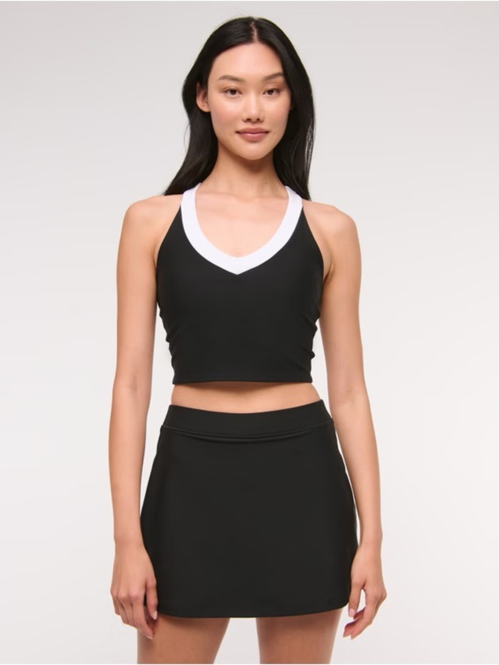 Abercrombie & Fitch Black Cropped V-Neck Tank with White Trim